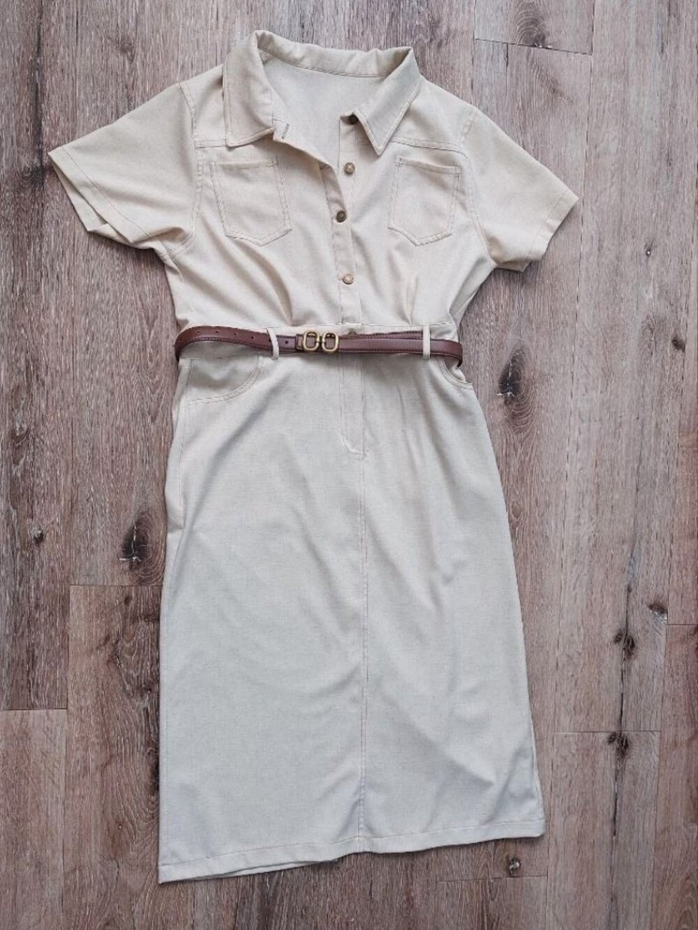 Beige/Cream Belted Shirt Dress
